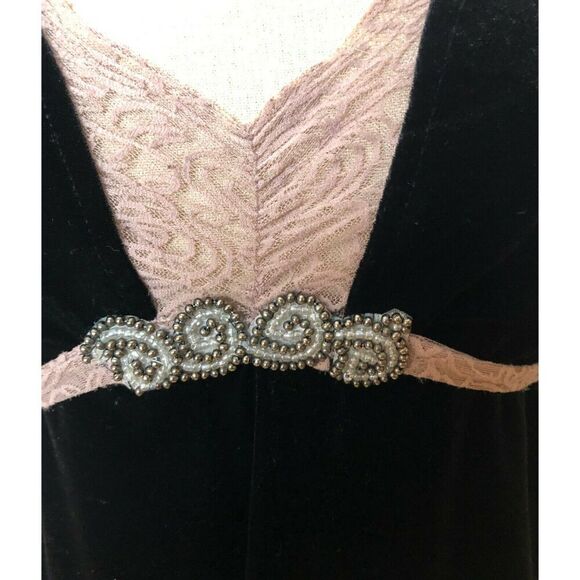 Free People Black Blush Lace Velvet Sleeveless Waist Tie Dress Women's Size M - Picture 10 of 11